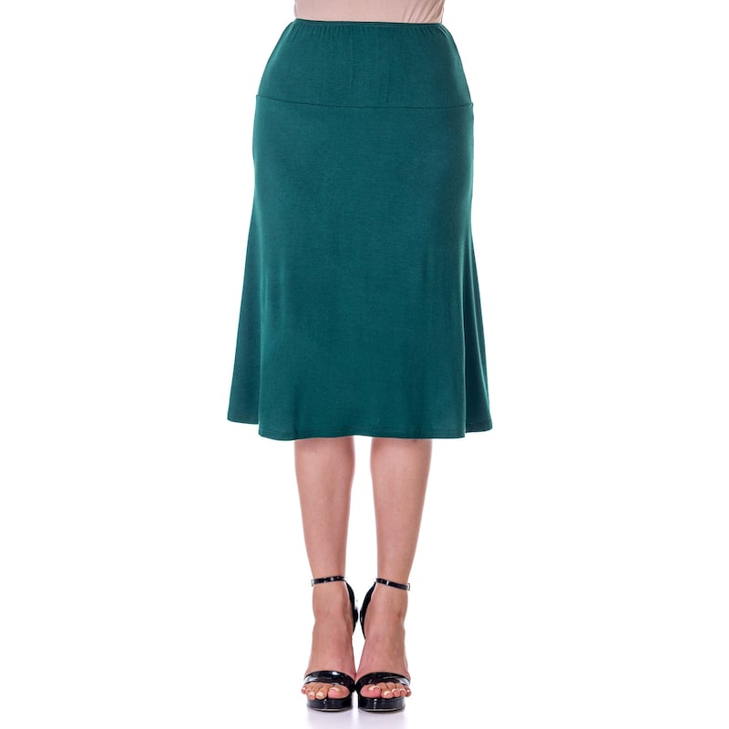 24seven Comfort Apparel A Line Elastic Waist Knee Length Skirt - Green - L