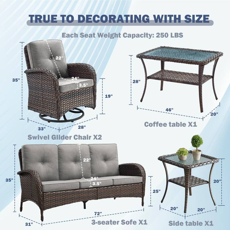 Pocassy Patio Outdoor Sofa Swivel Chairs with Ottman Table Set