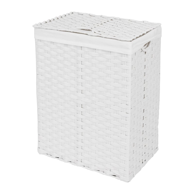 Seville Classics Lidded Foldable Portable Rectangular Laundry Hamper Basket with Washable Liner - White
