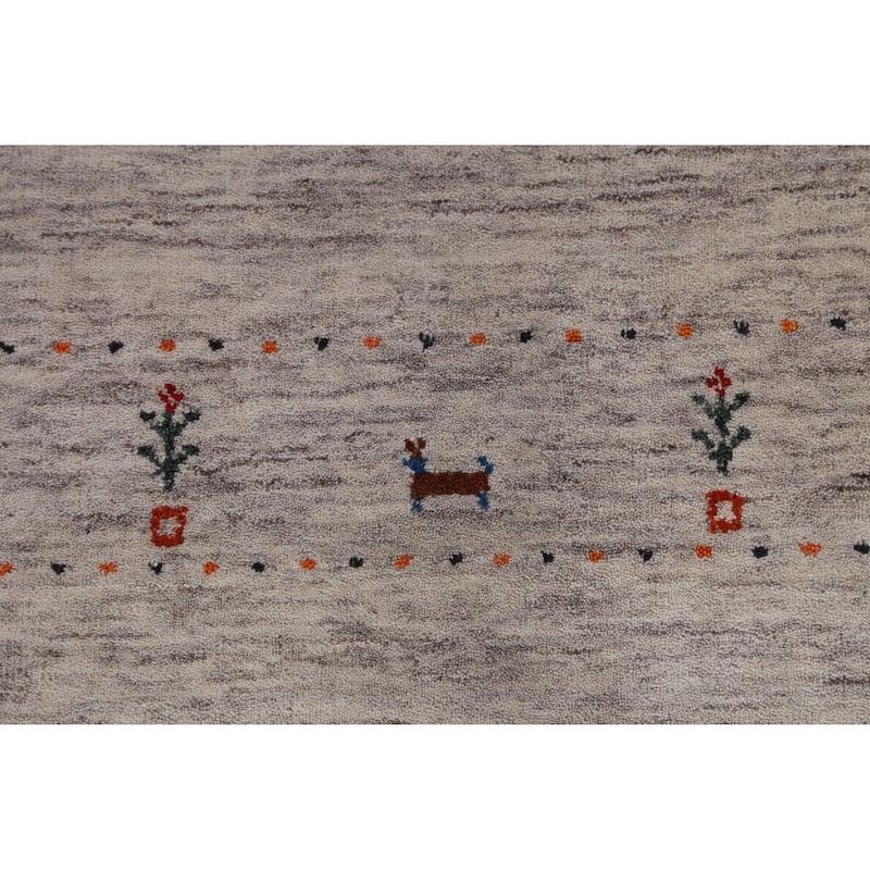 Hand Knotted Oriental 100% Wool Carpet Tribal Animal Pictorial Beige & Ivories Gabbeh Runner Rug - 9' 10'' X 2' 6''