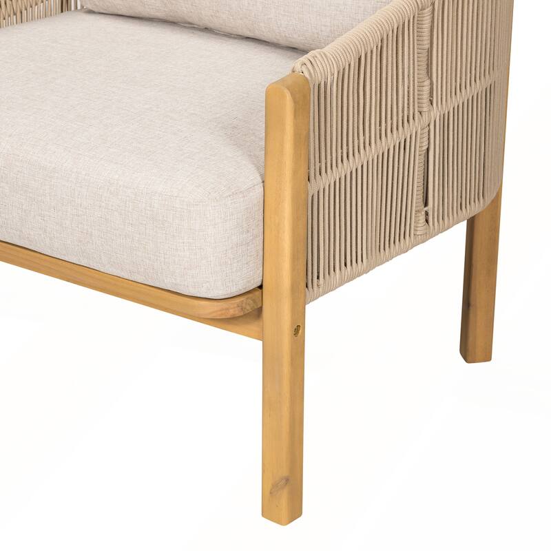 Outdoor Wood Club Chair with Beige Cushion Set of 2