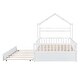 preview thumbnail 10 of 22, Pine Wood House-Shaped Bed with Twin Size Retractable Trundle, Kids Toddler Platform Bed with Apex Roof & Shelf, Full Size