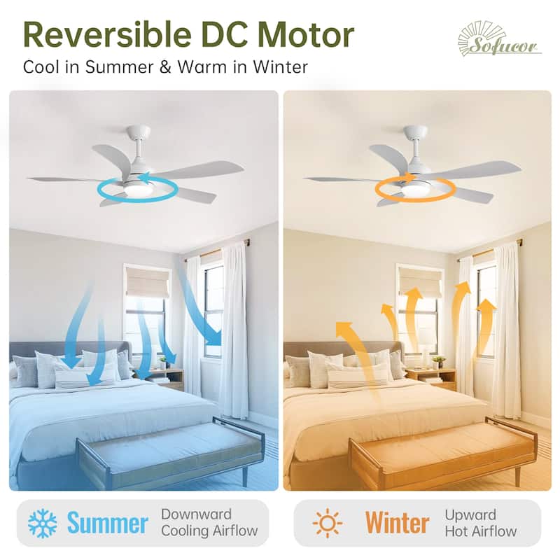 52" Indoor Noiseless Ceiling Fan with Integrated LED Light and Remote