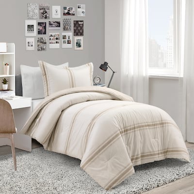 Lush Decor Farmhouse Stripe Reversible Cotton 2 Piece Comforter Set