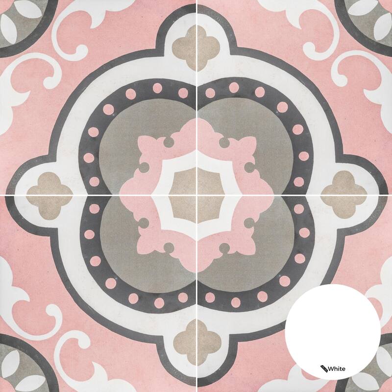 Art Deco 8x8 Rose Pink Matte Porcelain Encaustic Tile - Floor & Wall