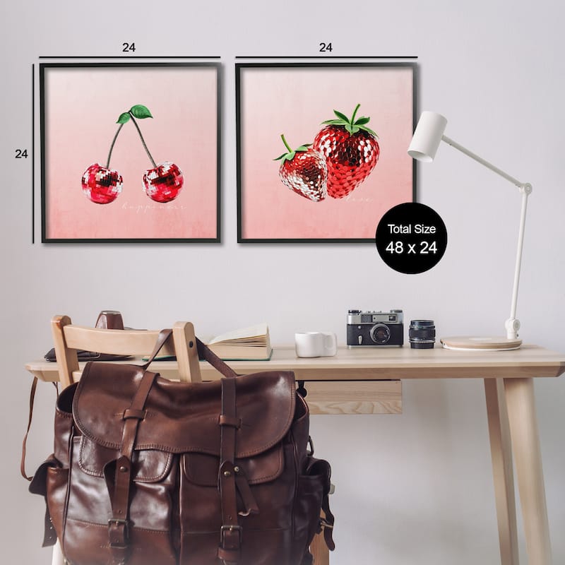 Stupell Happiness & Love Disco Fruits Framed Giclee Art Design By Kim Allen (Set of 2)
