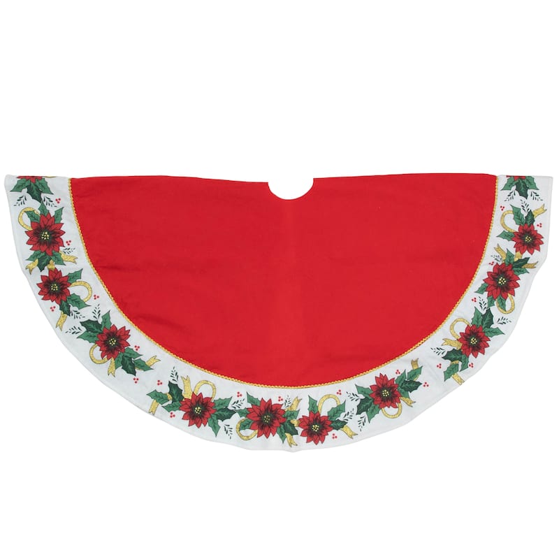 48" Red and White Poinsettia Christmas Tree Skirt - 48