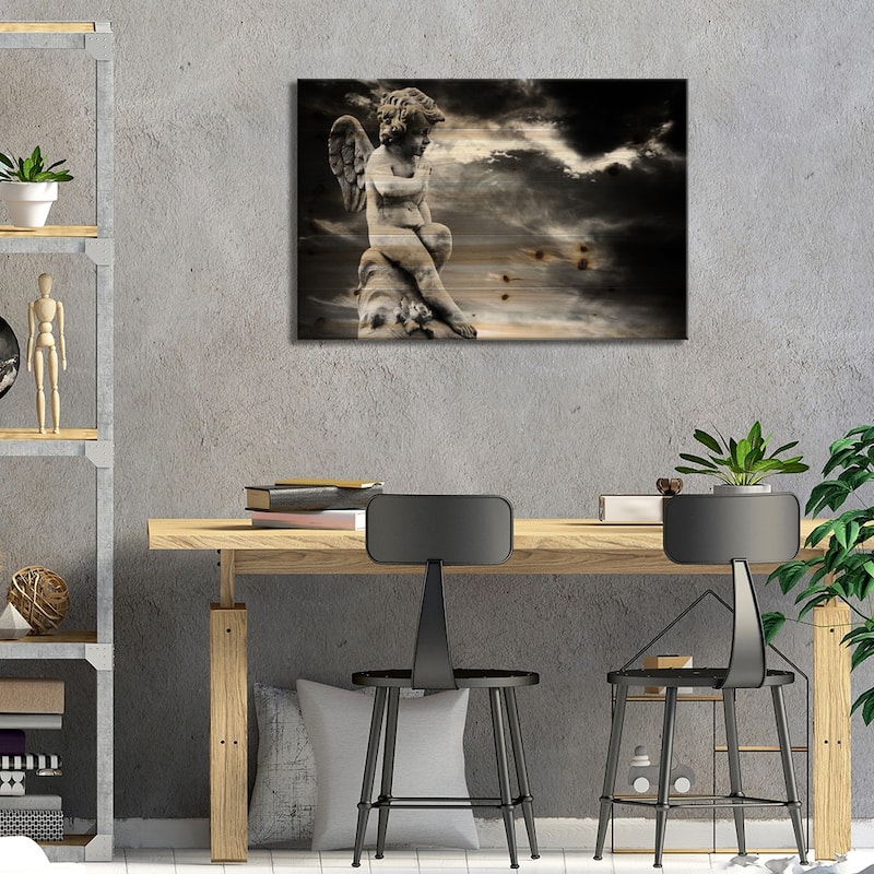 Angel Sculpture Print On Wood by Unknown Artist - Multi-Color
