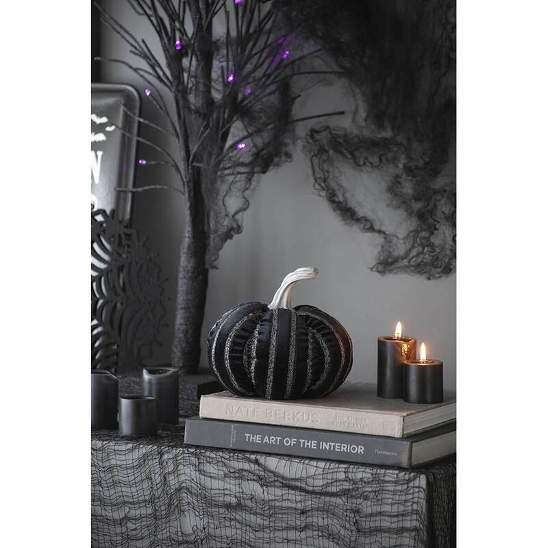 7x7x7" Fabric Black Stripe Pumpkin Decor, for Holiday Halloween Decoration