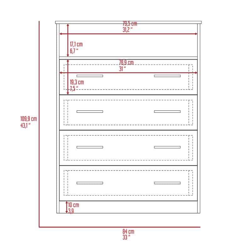 Dover 4-Drawer Rectangle Dresser Light Gray