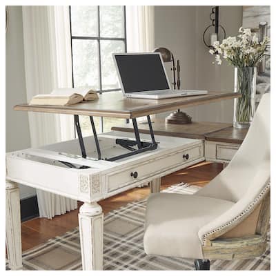 Realyn Antique White/Brown 2-Piece Home Office Lift Top Desk