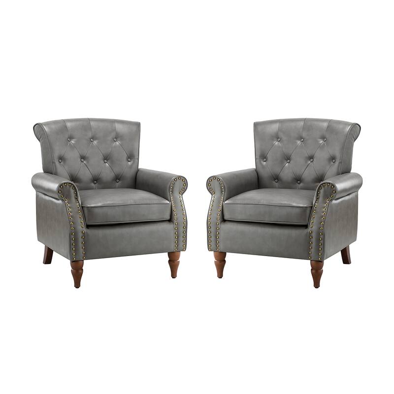 Mycenae Upholstered Accent Armchair with Nailhead Trim Set of 2