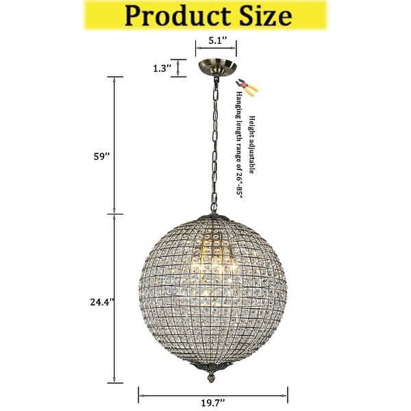 dimension image slide 0 of 2, CraftHome Vintage Globe Crystal Chandelier in Antique Gold