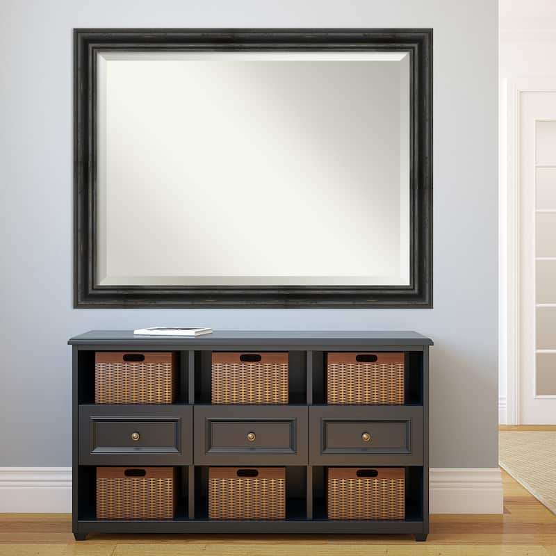 Beveled Wood Wall Mirror - Rustic Pine Black Frame