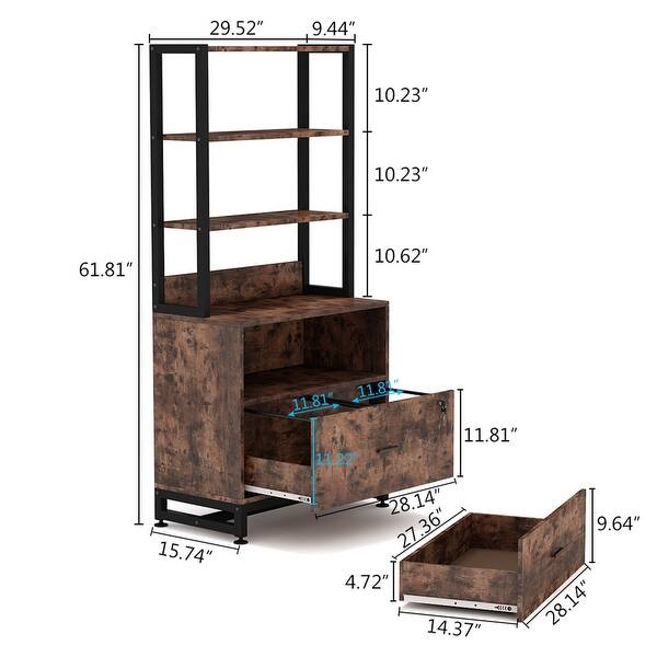 2 Drawer File Cabinet With Lock Bookshelf Letter Size Large Printer Stand Overstock 31569694