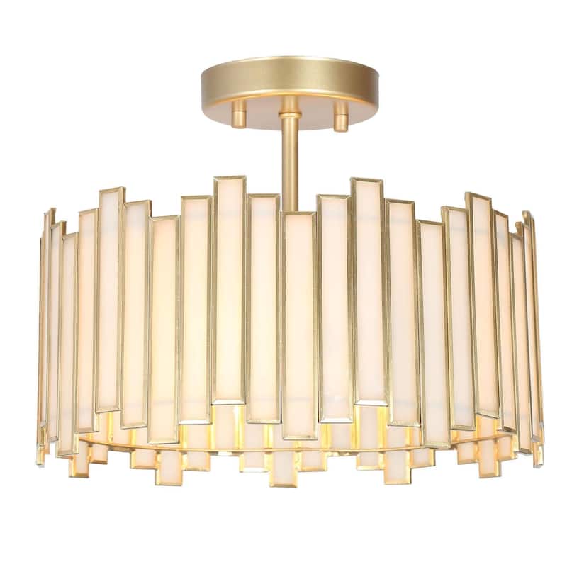 Modern Gold 3-Light Chandelier Metal Drum Semi-Flush Mount for Dining Room - 12.6" D x 10.2" H