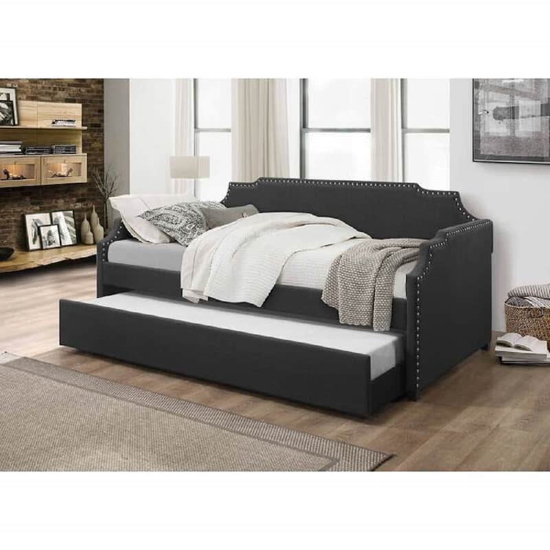 Twin-Twin Size Upholstered Daybed with Trundle, Living Room Sofa Bed - Charcoal