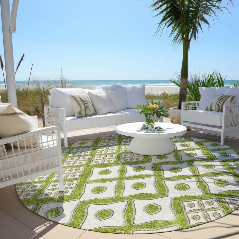Machine Washable Indoor/ Outdoor Chantille Diamond Geo Rug - Lime - 8' x 8'