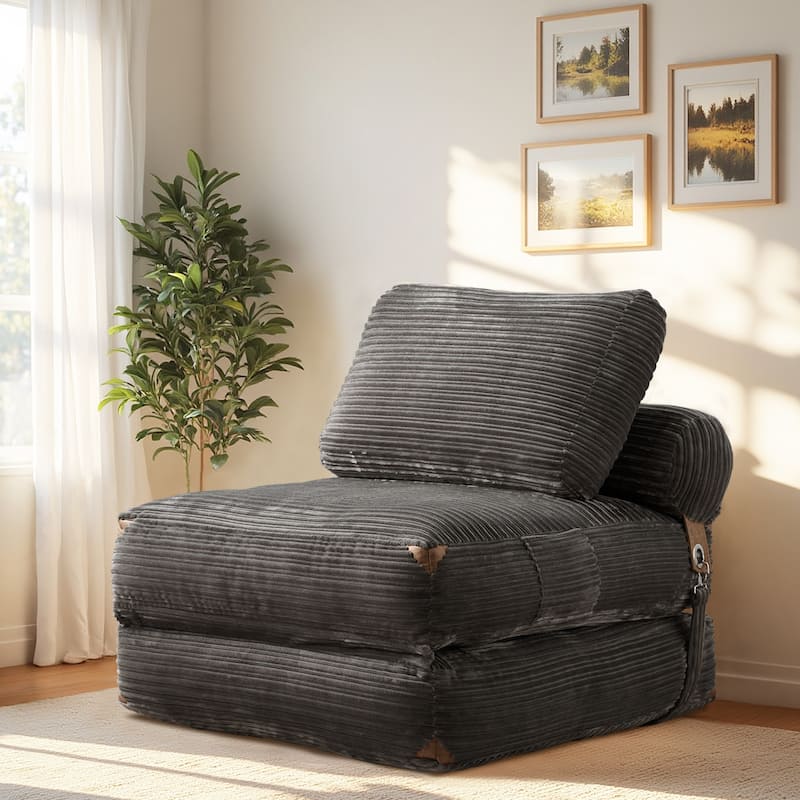 XIZZI Convertible Corduroy Floor Chair Folding Sofa Bed - Grey