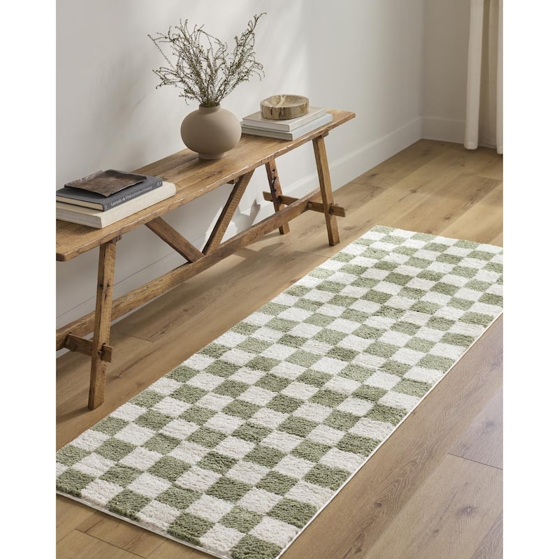 Livabliss Scandinavian Fossay Shag Stripe Washable Area Rug - 6'7" x 9' - Light Beige/ Grass Green