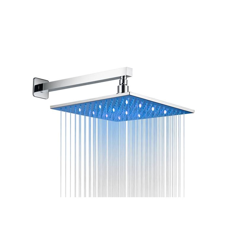 12" LED Wall Rainfall Shower 3 Way Thermostatic Faucet System w/ 6 Body Jets