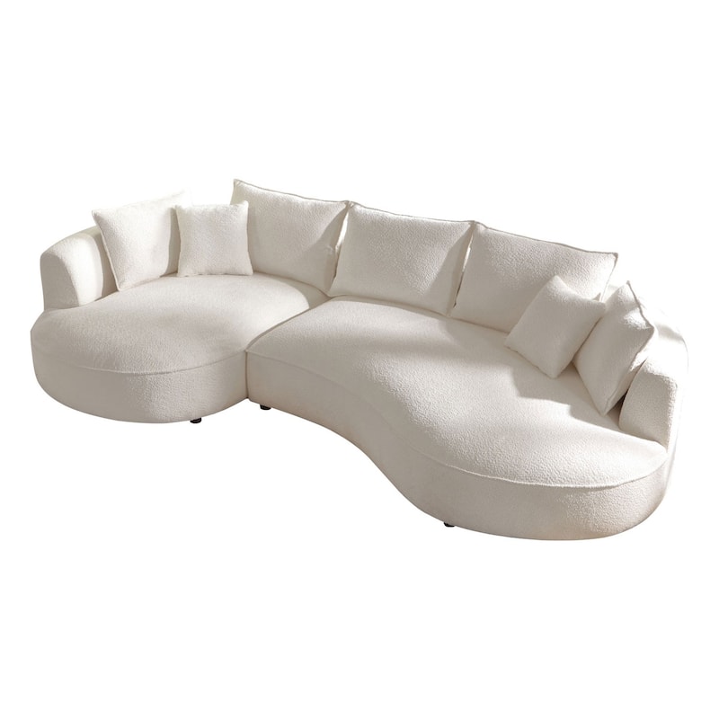 Modern Curved L-Shaped Sectional Sofa with Chaise – Extra Wide White Upholstered Luxury Lounge