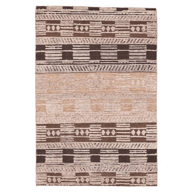 ECARPETGALLERY Hand-knotted Tangier Dark Brown Wool Rug - 5'5 x 7'10