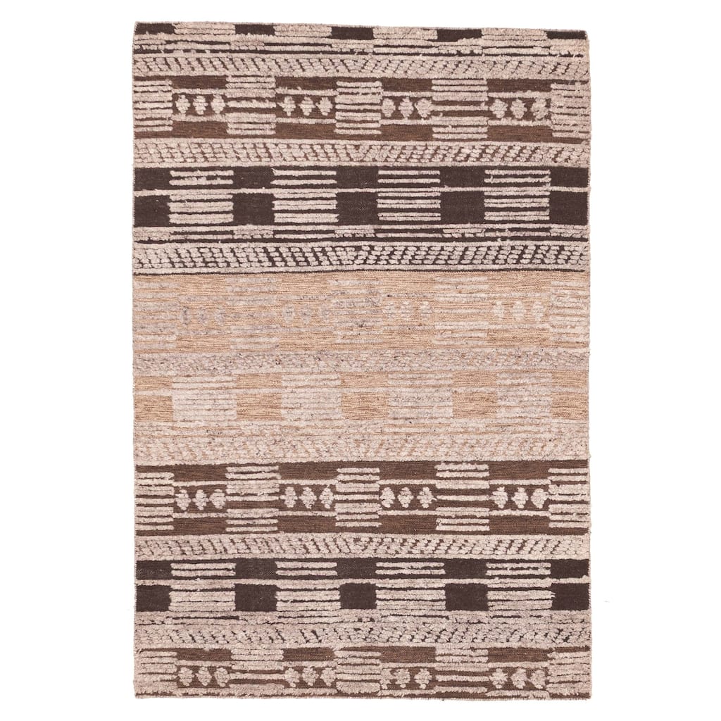 ECARPETGALLERY Hand-knotted Tangier Dark Brown Wool Rug - 5'5 x 7'10