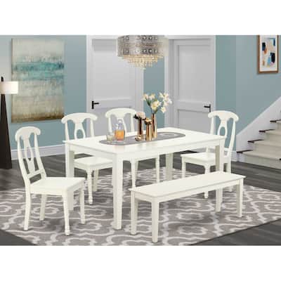 Country Cottage Dining Set 6pc - 60 Inch Table, 4 Chairs, Bench - Farmhouse Style