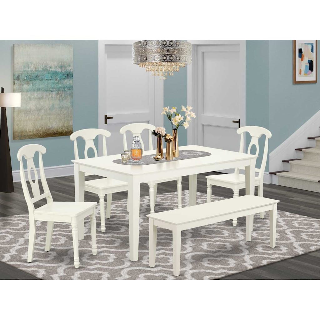 Country Cottage Dining Set 6pc - 60 Inch Table, 4 Chairs, Bench - Farmhouse Style