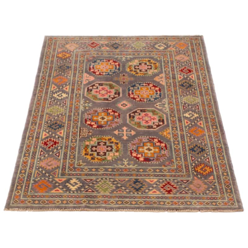 ECARPETGALLERY Hand-knotted Uzbek Ghazni Grey Wool Rug - 3'11 x 5'10