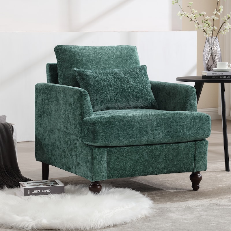 HOMEFUN Chenille Upholstered Mid Century Modern Wood Frame Armchair for Living Room - Emerald