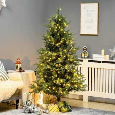 HOMCOM 6ft Tall Prelit Artificial Christmas Tree Holiday Décor with 2328 Branches, 400 Warm White LED Lights, Auto Open