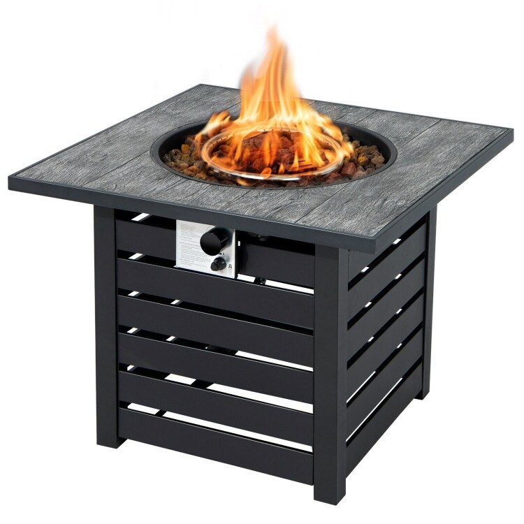 Square Propane Fire Pit Table with Lava Rocks and Rain Cover - 32 inch x 32 inch x 25 inch (L x W x H)