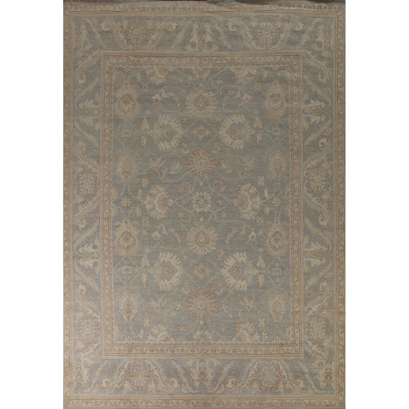 Hand Knotted Oriental 100% Wool Carpet Transitional All-Over Greys & Charcoal Oushak Area Rug - 12' 2'' X 9' 0''