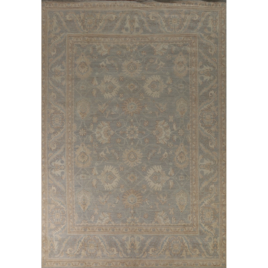 Hand Knotted Oriental 100% Wool Carpet Transitional All-Over Greys & Charcoal Oushak Area Rug - 12' 2'' X 9' 0''