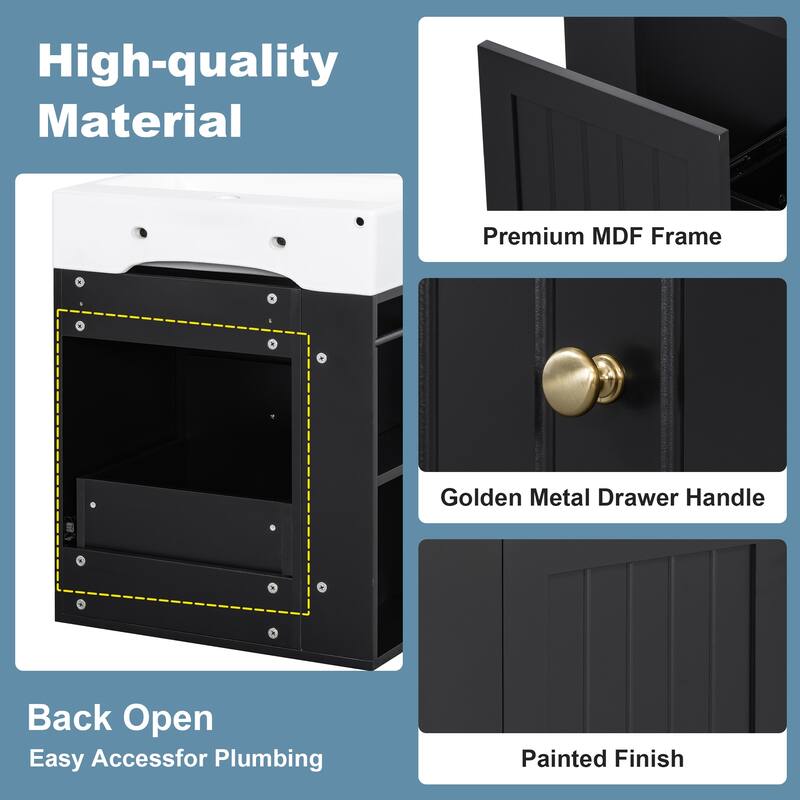 GDF Studio - Lizzar Modern 20-Inch Bathroom Vanity with Ceramic and Side Shelf