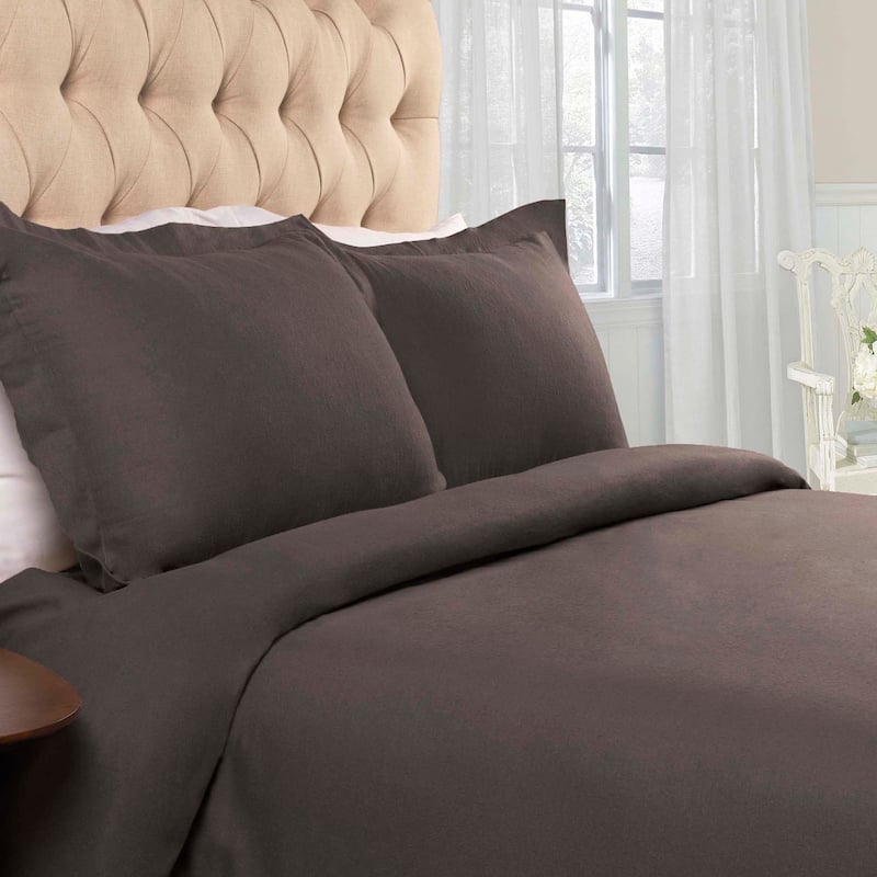 Superior Classic Solid Flannel Cotton Duvet Cover Set - Charcoal - Twin