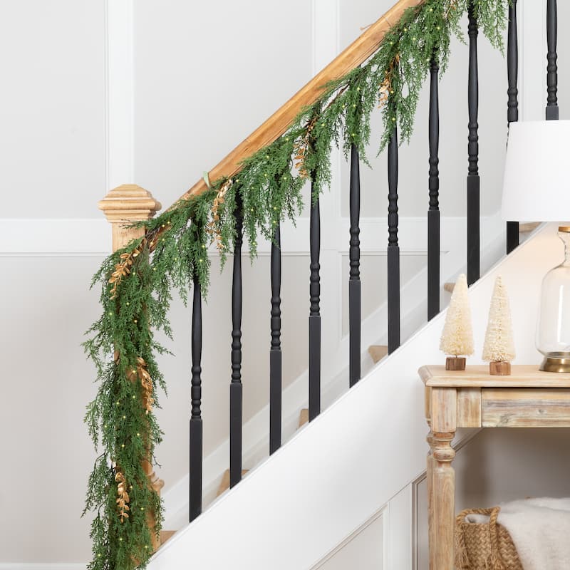 Real Touch™ Pre-Lit Cedar Pine Artificial Christmas Garland - 10' - Warm White LED