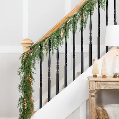 Real Touch™ Pre-Lit Cedar Pine Artificial Christmas Garland - 10' - Warm White LED