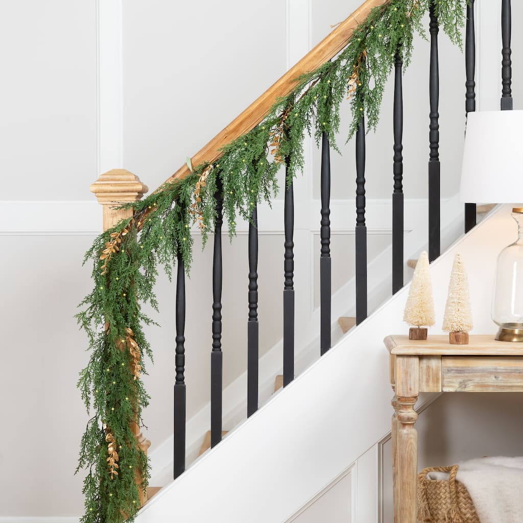Real Touch™ Pre-Lit Cedar Pine Artificial Christmas Garland - 10' - Warm White LED