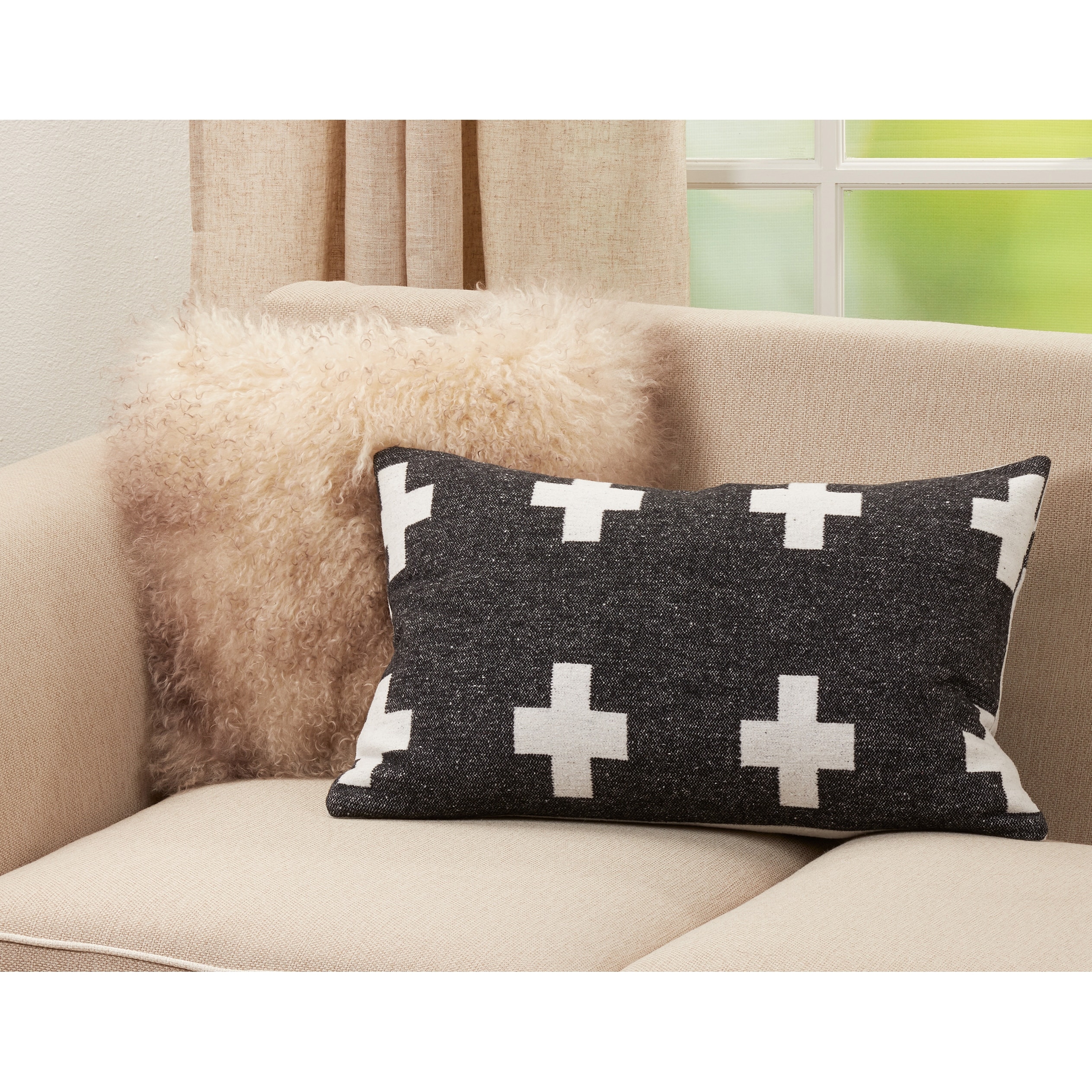 Saro Lifestyle Reversible Pillow With Plus Sign Design