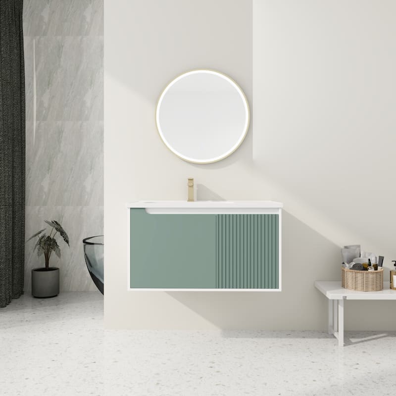 36 '' Wall-Mounted Bathroom Vanity with Ceramic Sink, Bathroom Vanity with Soft Close Door - Mint Green