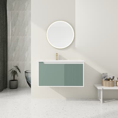 36 '' Wall-Mounted Bathroom Vanity with Ceramic Sink, Bathroom Vanity with Soft Close Door