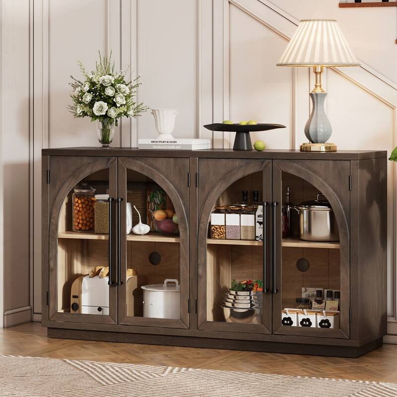 4-Door Large Storage Sideboard Buffet Cabinet with Glass Doors