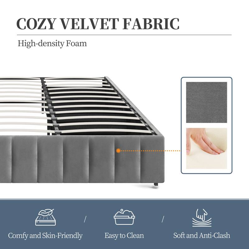 Yaheetech Storage Bed Frame with 3/4 Drawers Upholstered Bed Frame with Metal Slat Support