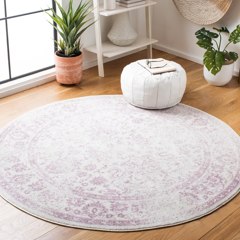 SAFAVIEH Adirondack Dakota Rustic Shabby Chic Distressed Rug - 4' Round - Ivory/Lavander - Round