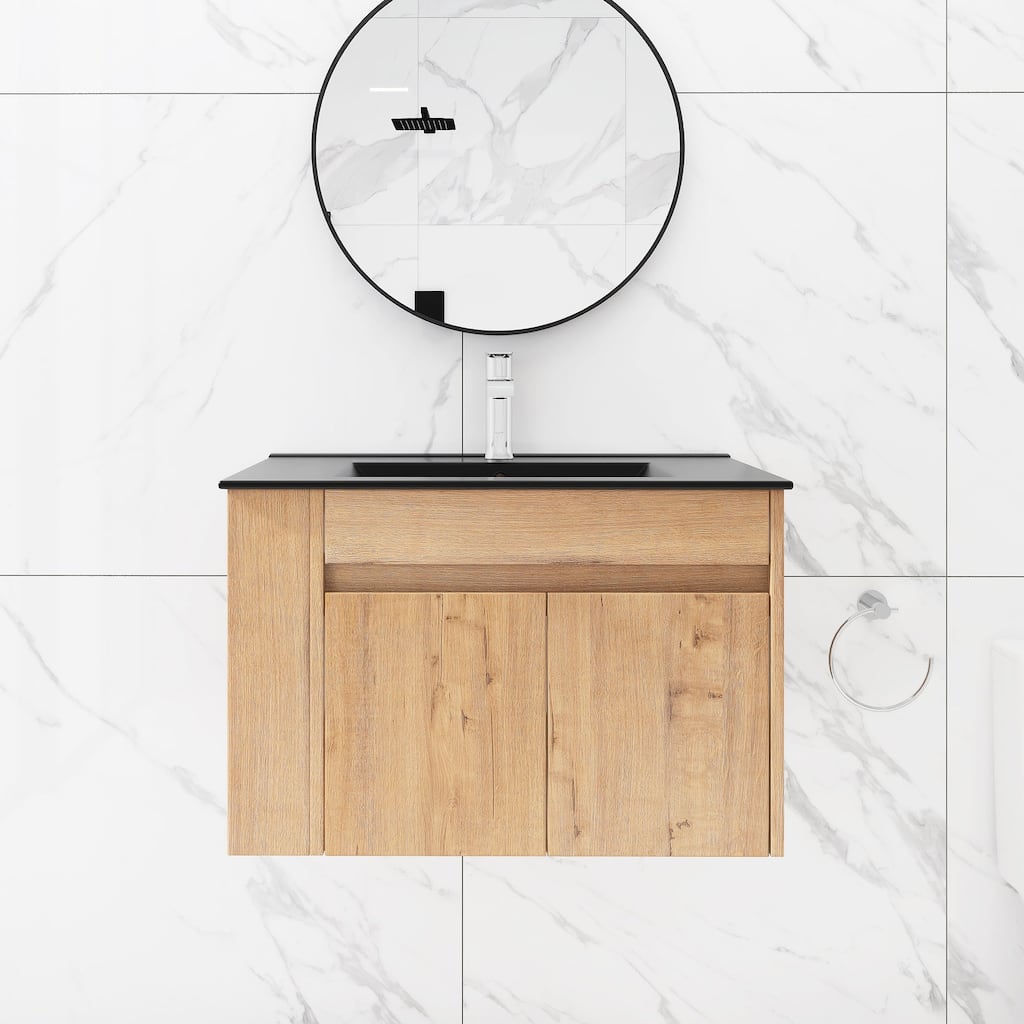 30 inch Wood Wall-Mounted Bathroom Vanity Set with Integrated Ceramic Sink