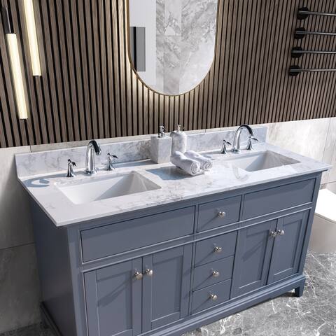 EPOWP bathroom vanity top with double undermount ceramic sink and 3 faucet hole