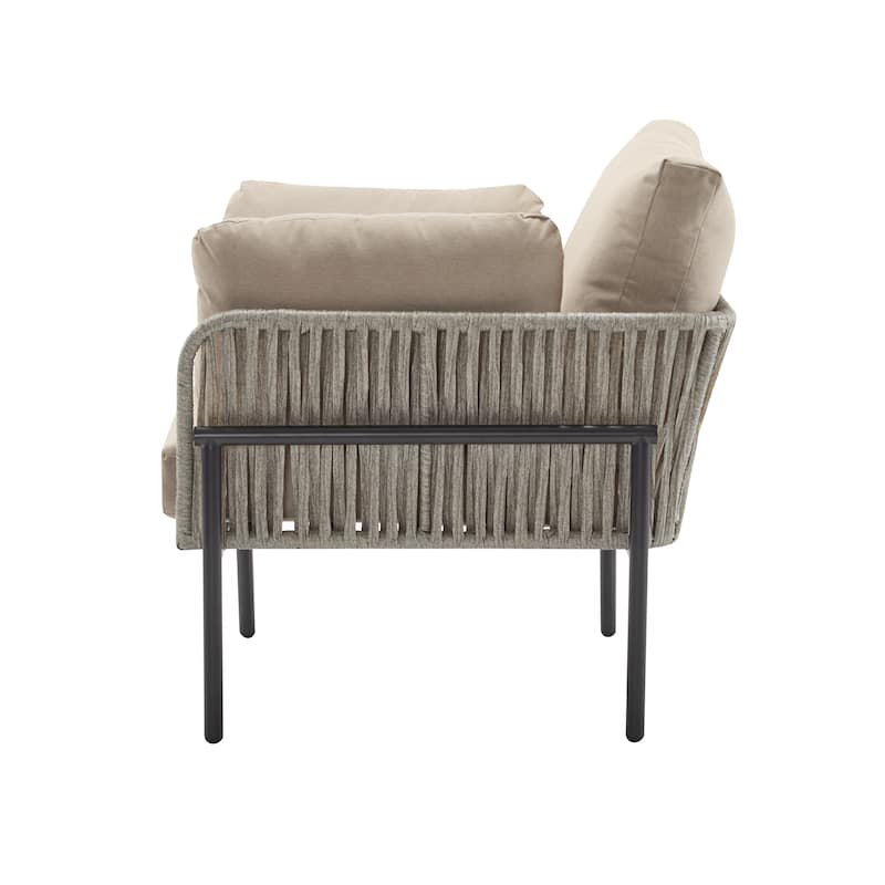 Christopher Knight Home - PureNest 36" Beige and Light Wood-Tone Rope Iron Lounge Chair with Cushions